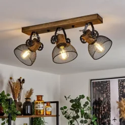 Lampes Industrielles-hofstein Plafonnier Orny Bois foncé, Noir, 3 lumières