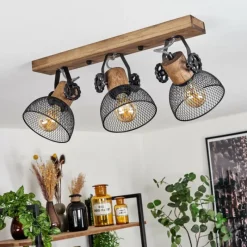 Lampes Industrielles-hofstein Plafonnier Orny Bois foncé, Noir, 3 lumières