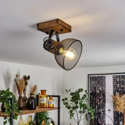 Lampes Industrielles-hofstein Plafonnier Orny Bois foncé, Noir, 1 lumière