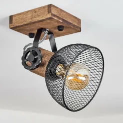 Lampes Industrielles-hofstein Plafonnier Orny Bois foncé, Noir, 1 lumière