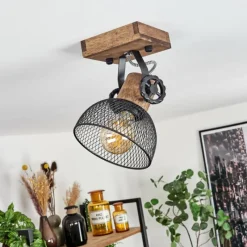 Lampes Industrielles-hofstein Plafonnier Orny Bois foncé, Noir, 1 lumière