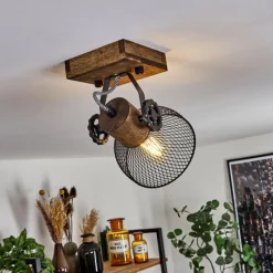 Lampes Industrielles-hofstein Plafonnier Orny Bois foncé, Noir, 1 lumière