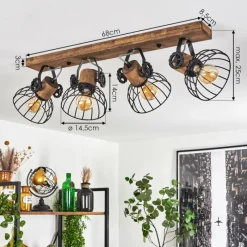 Lampes Industrielles-hofstein Plafonnier Orny Bois foncé, Noir, 4 lumières