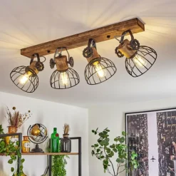 Lampes Industrielles-hofstein Plafonnier Orny Bois foncé, Noir, 4 lumières