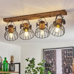 Lampes Industrielles-hofstein Plafonnier Orny Bois foncé, Noir, 4 lumières