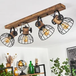 Lampes Industrielles-hofstein Plafonnier Orny Bois foncé, Noir, 4 lumières