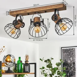 Lampes Industrielles-hofstein Plafonnier Orny Bois foncé, Noir, 3 lumières