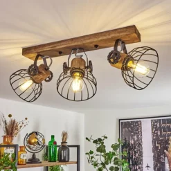 Lampes Industrielles-hofstein Plafonnier Orny Bois foncé, Noir, 3 lumières