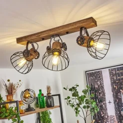 Lampes Industrielles-hofstein Plafonnier Orny Bois foncé, Noir, 3 lumières