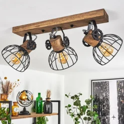 Lampes Industrielles-hofstein Plafonnier Orny Bois foncé, Noir, 3 lumières