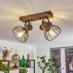 Lampes Industrielles-hofstein Plafonnier Orny Bois foncé, Noir, 2 lumières