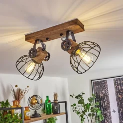 Lampes Industrielles-hofstein Plafonnier Orny Bois foncé, Noir, 2 lumières