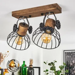 Lampes Industrielles-hofstein Plafonnier Orny Bois foncé, Noir, 2 lumières