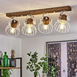 Lampes Industrielles-hofstein Plafonnier Orny Bois foncé, Blanc, 4 lumières