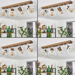 Lampes Industrielles-hofstein Plafonnier Orny Bois foncé, Blanc, 4 lumières