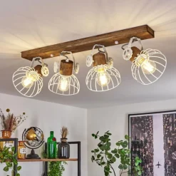 Lampes Industrielles-hofstein Plafonnier Orny Bois foncé, Blanc, 4 lumières