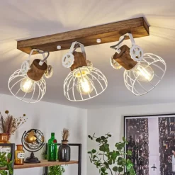 Lampes Industrielles-hofstein Plafonnier Orny Bois foncé, Blanc, 3 lumières