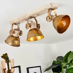 Lampes Dorées-hofstein Plafonnier Orny Bronze, Bois clair, 3 lumières