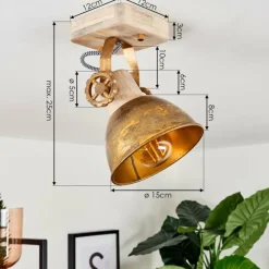 Lampes Industrielles-hofstein Plafonnier Orny Bronze, Bois clair, 1 lumière