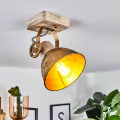 Lampes Industrielles-hofstein Plafonnier Orny Bronze, Bois clair, 1 lumière