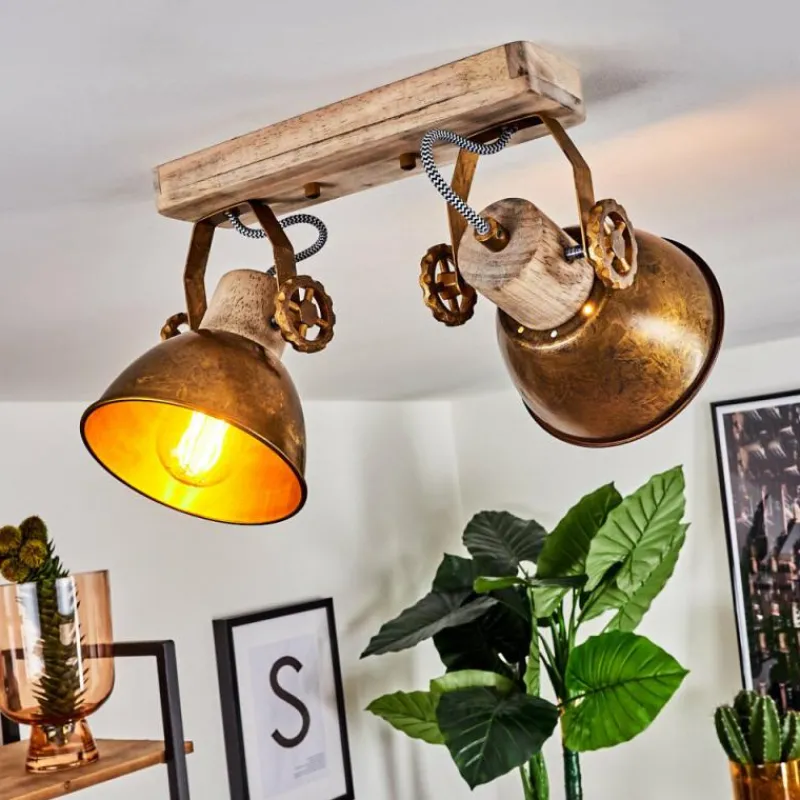 Lampes Dorées-hofstein Plafonnier Orny Bronze, Bois clair, 2 lumières
