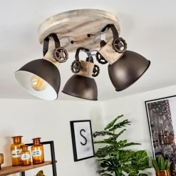 Lampes Industrielles-hofstein Plafonnier Orny Brun, Bois clair, 3 lumières