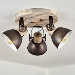 Lampes Industrielles-hofstein Plafonnier Orny Brun, Bois clair, 3 lumières