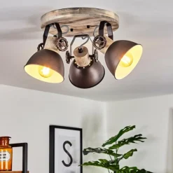 Lampes Industrielles-hofstein Plafonnier Orny Brun, Bois clair, 3 lumières