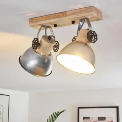 Lampes Industrielles-hofstein Plafonnier Orny Brun, Zingué, 2 lumières