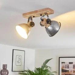 Lampes Industrielles-hofstein Plafonnier Orny Brun, Zingué, 2 lumières