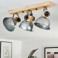 Lampes Industrielles-hofstein Plafonnier Orny Brun, Zingué, 3 lumières