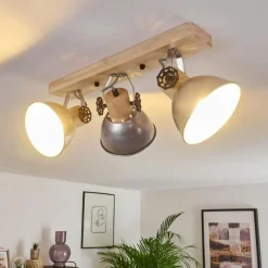 Lampes Industrielles-hofstein Plafonnier Orny Brun, Zingué, 3 lumières