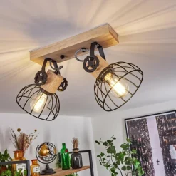 Lampes Industrielles-hofstein Plafonnier Orny Écru, Noir, 2 lumières