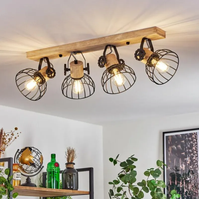 Lampes Industrielles-hofstein Plafonnier Orny Écru, Noir, 4 lumières