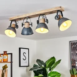 Lampes Industrielles-hofstein Plafonnier Orny Gris, Bois clair, 4 lumières