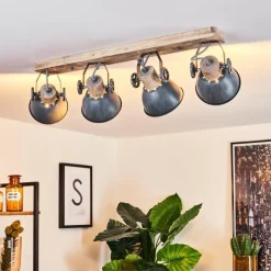 Lampes Industrielles-hofstein Plafonnier Orny Gris, Bois clair, 4 lumières