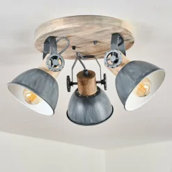 Lampes Industrielles-hofstein Plafonnier Orny Gris, Bois clair, 3 lumières