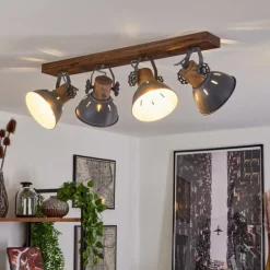 Lampes Industrielles-hofstein Plafonnier Orny Gris, Bois foncé, 4 lumières