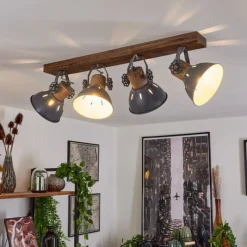 Lampes Industrielles-hofstein Plafonnier Orny Gris, Bois foncé, 4 lumières