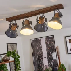 Lampes Industrielles-hofstein Plafonnier Orny Gris, Bois foncé, 4 lumières