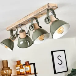 Lampes Industrielles-hofstein Plafonnier Orny Vert, Bois clair, 4 lumières
