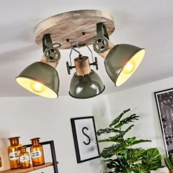Lampes Industrielles-hofstein Plafonnier Orny Vert, Bois clair, 3 lumières
