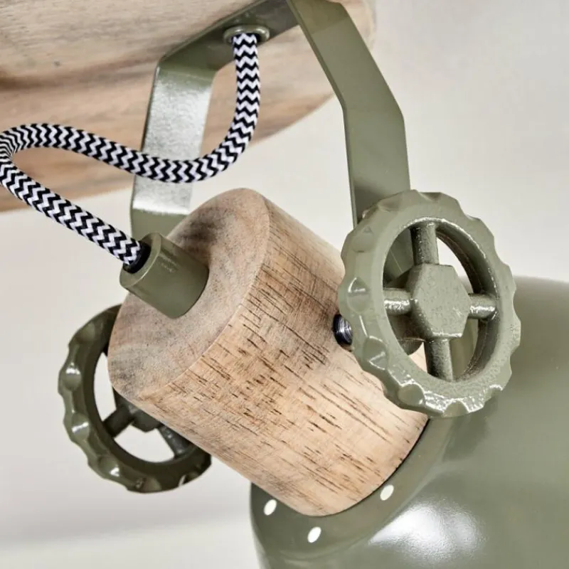 Lampes Industrielles-hofstein Plafonnier Orny Vert, Bois clair, 3 lumières