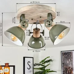 Lampes Industrielles-hofstein Plafonnier Orny Vert, Bois clair, 3 lumières