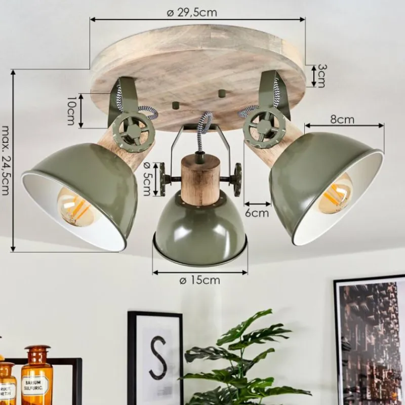 Lampes Industrielles-hofstein Plafonnier Orny Vert, Bois clair, 3 lumières