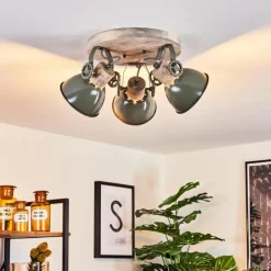 Lampes Industrielles-hofstein Plafonnier Orny Vert, Bois clair, 3 lumières