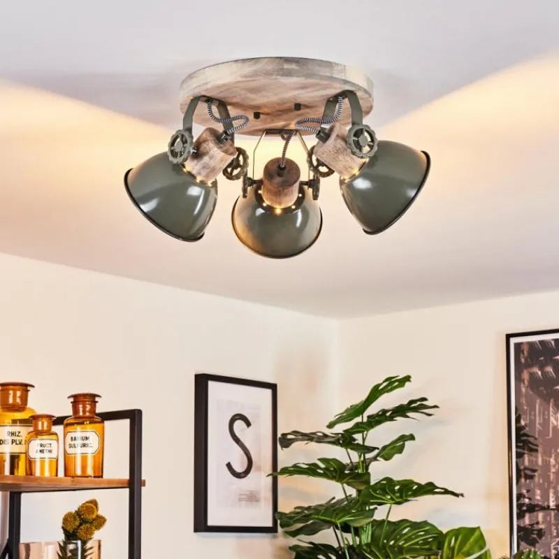 Lampes Industrielles-hofstein Plafonnier Orny Vert, Bois clair, 3 lumières