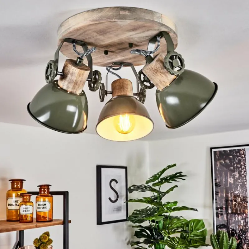 Lampes Industrielles-hofstein Plafonnier Orny Vert, Bois clair, 3 lumières