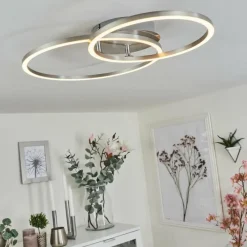 hofstein Plafonnier Ovasta LED Nickel mat, 1 lumière, Télécommandes