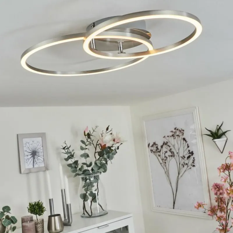 hofstein Plafonnier Ovasta LED Nickel mat, 1 lumière, Télécommandes